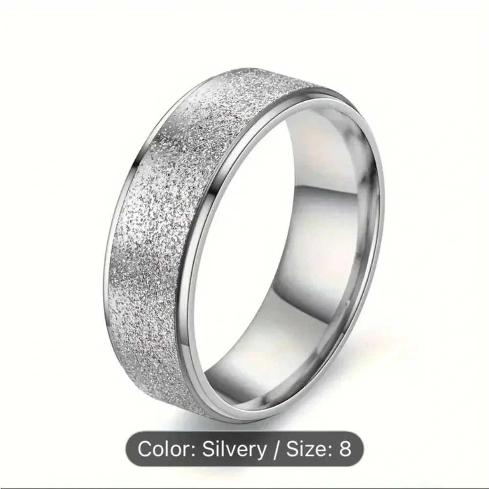 Ring, Stainless Steel  Ring with Frosted Silver, New